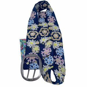 New Jenny Krauss Waist Belt Navy Paisley Buckle Embroidered Wool Peru Sz S & M